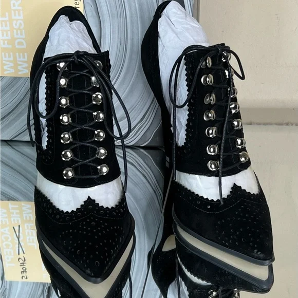 Jeffrey Campbell Vintage Salarino Suede Loafer Heel Bootie - Picture 3 of 8